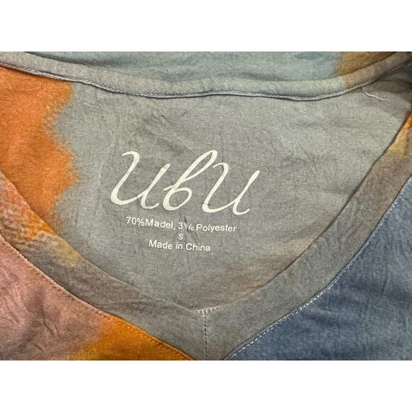 ubU Women's Slub Knit Crinkle Abstract Print 1/2 Sleeve V-Neck Tunic Top Size S - Picture 2 of 4